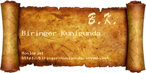 Biringer Kunigunda névjegykártya